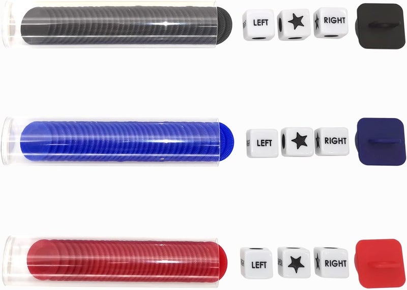 Ahoper Right Left Center Dice Game Prime Set Bundle with 3 Dices + 36 Chips. Round Tube Storage is Very Convenient for Travel. Easy to Store, Carry Around. (3 Pack) - Image 3